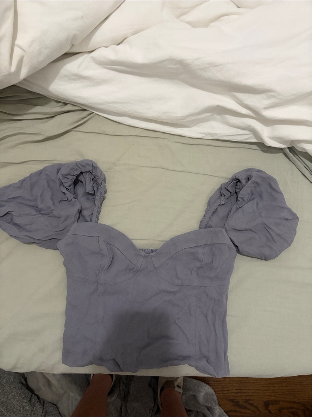Wilfred Lavender Puff-Sleeve Sweetheart Crop Top